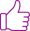 Pouce levé violet, un symbole d'approbation, j'aime ou d'accord. Icône d'appréciation positive.