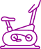 Vélo d'appartement violet, contour stylisé. Équipement de fitness idéal pour l'entraînement cardio à domicile.