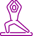 Icône d'une personne en position de yoga, genou au sol et bras levés, symbolisant la méditation ou l'exercice physique.